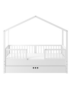 Lit cabane blanc avec tiroir et barrière Dream Nest 80x160 évolutif en bois - Fonctionnel et magique pour chambre enfant - Fabrication européenne Bellamy