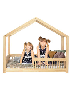 Lit cabane deux places Adeko modèle RMW en pin : un espace de repos confortable et sécurisé pour deux enfants. Pour matelas 2 places 120 ou 140 de large.