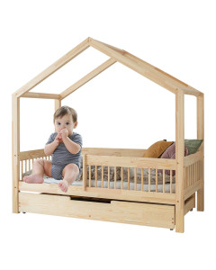 Lit cabane avec tiroir de rangement ou lit gigogne Adeko modèle RMW : espace de sommeil sécurisé et fonctionnel pour enfants