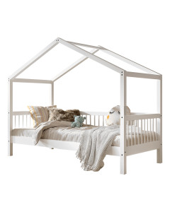 Lit cabane évolutif blanc en hêtre Forrest pour enfant, style cottage, marque Vipack, disponible chez Jurassien.