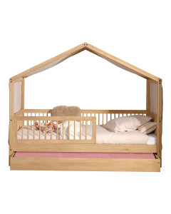 Lit cabane enfant chêne, tiroir gigogne, barrière, collection Forrest, marque Vipack, disponible chez le Jurassien