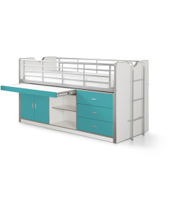 Lit combiné avec bureau mi-hauteur turquoise