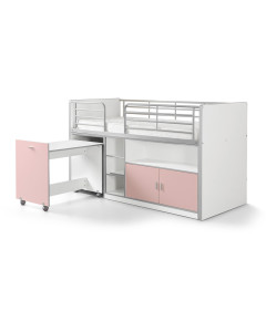 Lit combiné avec bureau pour fille rose