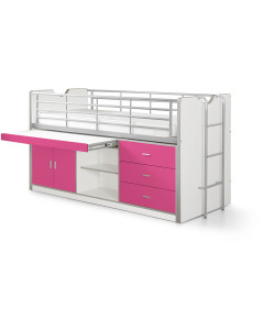 Lit combiné mi-hauteur enfant avec bureau fuchsia