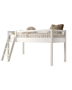 Lit mi-hauteur Forrest blanc en hêtre, design moderne et robuste, disponible chez le Jurassien, marque Vipack, idéal pour enfants.