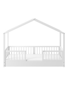 Lit cabane avec barrière évolutif au sol Dream Nest blanc 80x160 pour enfant, fabriqué en bois massif, sommier inclus, design unique et garantie 2 ans, de la marque Bellamy.