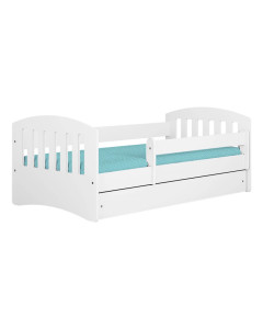 Lit pour petits 80x160 avec barrière de lit et espace de rangement sous-lit Classic blanc, idéal pour la sécurité et l'organisation de la chambre d'enfant.