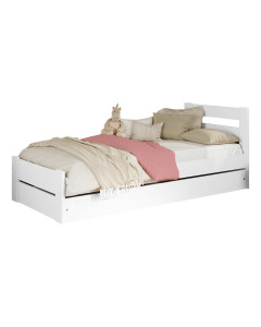 Lit simple avec tiroir blanc 80x180 Emil de Kocot Kids, parfait pour optimiser l'espace dans une chambre d'enfant, fabriqué en Pologne.