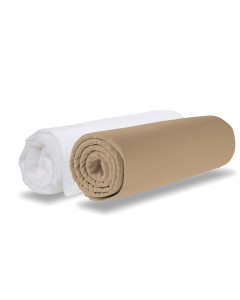 Lot 1 alèse + 1 drap-housse 60x120 caramel Domiva, protection matelas bébé coton marron, disponible chez Jurassien