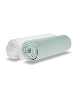 Lot 1 Alèse + 1 drap-housse 60x120 Vert de Gris en coton, protection matelas bébé Domiva, disponible chez Jurassien.