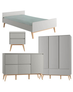 Pack lit 120x200 + chevet + large commode + armoire 3 portes Swing gris