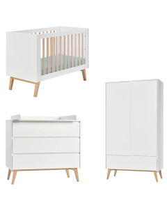 Pack lit bébé 60x120 + commode à langer + armoire 2P Swing blanc