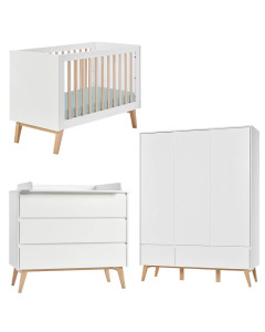 Pack lit bébé 60x120 + commode à langer + armoire 3P Swing blanc