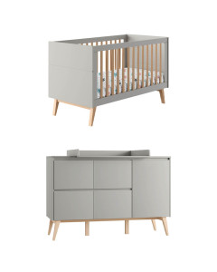 Pack lit bébé 70x140 + large commode à langer Swing gris