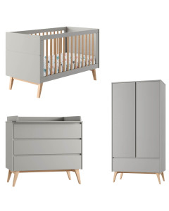 Pack lit bébé 70x140 + commode à langer + armoire 2P Swing gris