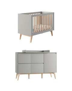 Pack lit bébé 60x120 + large commode à langer Swing gris