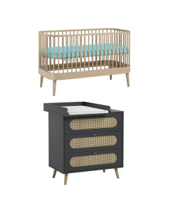 Pack DUO chambre bébé Canne noir et bois avec lit évolutif Paris - Vox meuble bébé chez Jurassien