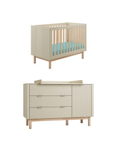 Pack Duo chambre bébé Miloo champagne avec lit bébé 60x120 + grande commode à langer