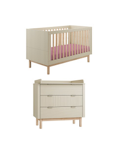 Pack Duo chambre bébé Miloo champagne avec lit bébé 70x140 + commode à langer