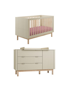 Pack Duo chambre bébé Miloo champagne avec lit bébé 70x140 + grande commode à langer