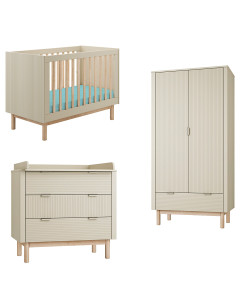 Pack Trio chambre bébé Miloo champagne avec lit bébé 60x120 + commode à langer + armoire 2 portes