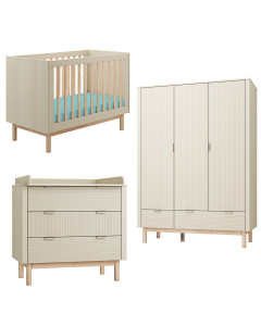 Pack Trio chambre bébé Miloo champagne avec lit bébé 60x120 + commode à langer + armoire 3 portes