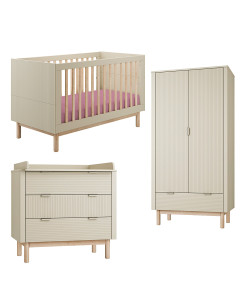 Pack Trio chambre bébé Miloo champagne avec lit bébé 70x140 + commode à langer + armoire 2 portes