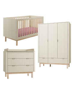 Pack Trio chambre bébé Miloo champagne avec lit bébé 70x140 + commode à langer + armoire 3 portes