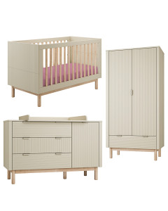 Pack Trio chambre bébé Miloo champagne avec lit bébé 70x140 + grande commode à langer + armoire 2 portes