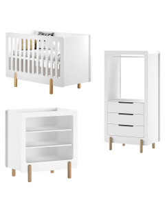 Pack chambre bébé TRIO Smile blanc - Lit 60x120 + Commode + Armoire (Jaxx par Vipack)