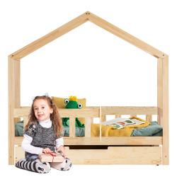 Lit cabane avec barrière et tiroir pour enfant Adeko RMP pour matelas 80