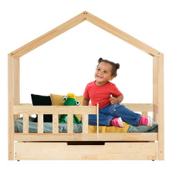 Lit cabane enfant ludique avec barrière et rangement tiroir Adeko RMP 70x140