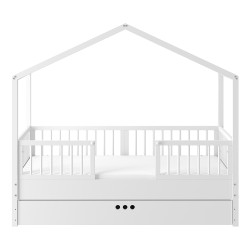 Lit cabane blanc avec tiroir et barrière Dream Nest 80x160 évolutif en bois - Fonctionnel et magique pour chambre enfant - Fabrication européenne Bellamy