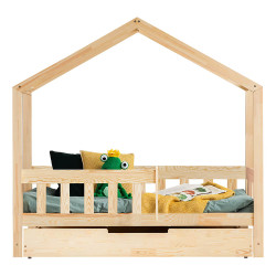 Lit cabane pour enfant avec barrière et tiroir Adeko RMP pour matelas 90