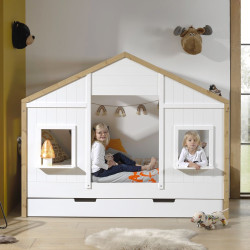 Lit cabane Oxy blanc et bois BSCO9014