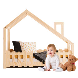 Lit cabane Montessori avec barrière bois Yoko Baby