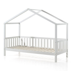 Lit enfant cabane avec barrière Dally HK blanc