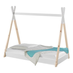 Lit tipi 70x140 montessori blanc et bois naturel