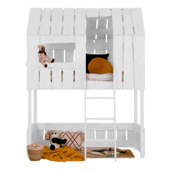 Mezzanine Lit Cabane en Bois avec peinture blanche pour Enfant Sans Solvants