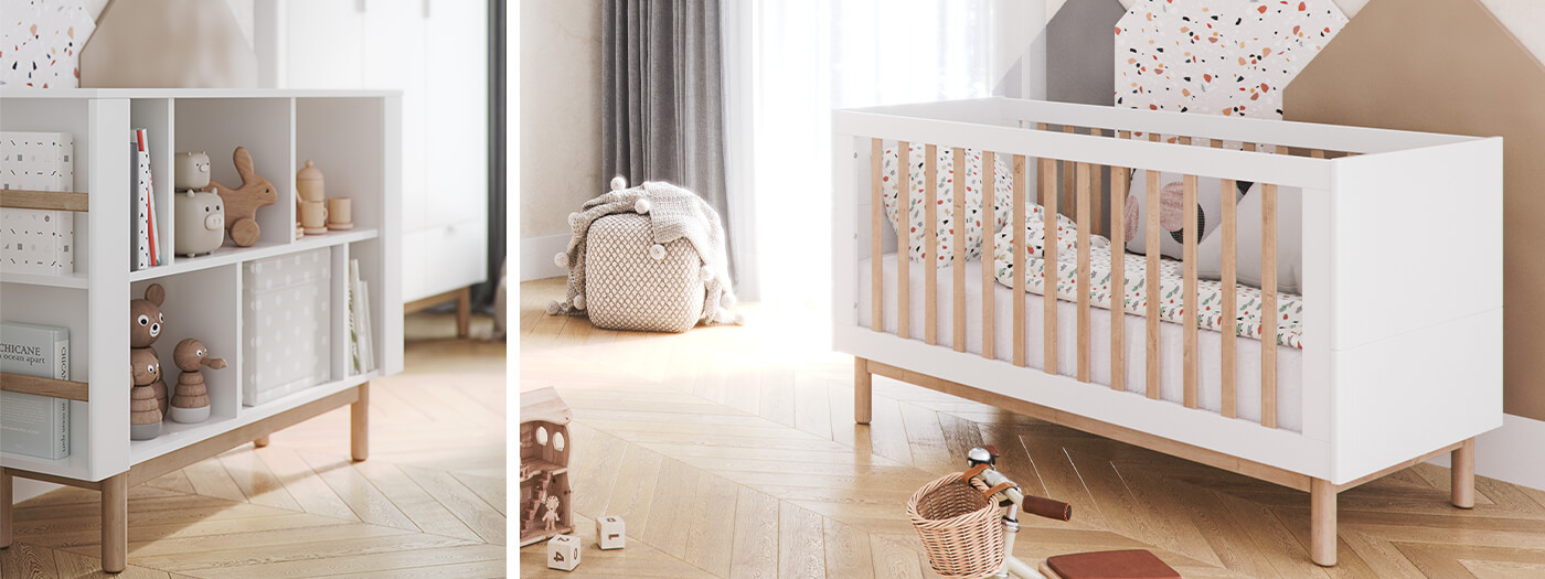 Mobilier blanc et bois Pinio Miloo pour chambre bébé