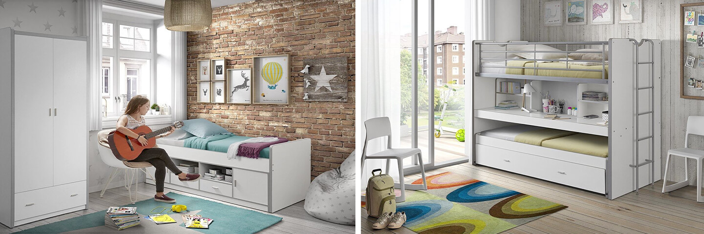 Chambre enfant agencée avec du mobilier gain de place enfant Bonny