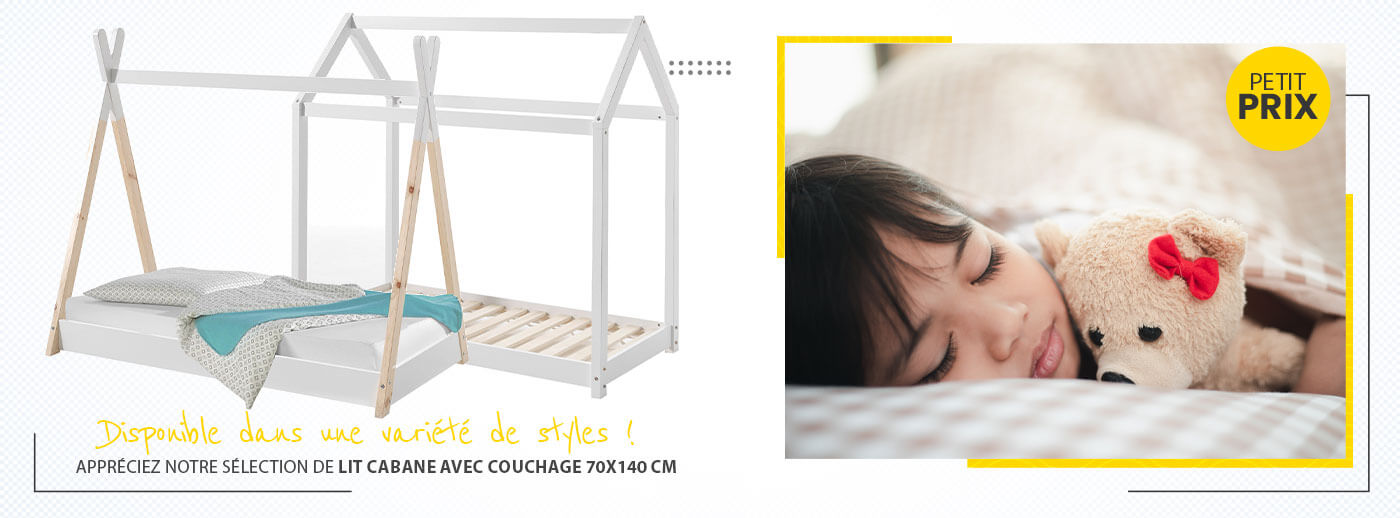Need Sleep lit cabane enfant 70x140 cm avec barriere symétrique en bois  d'épicéa de couleur naturelle : : Cuisine et Maison