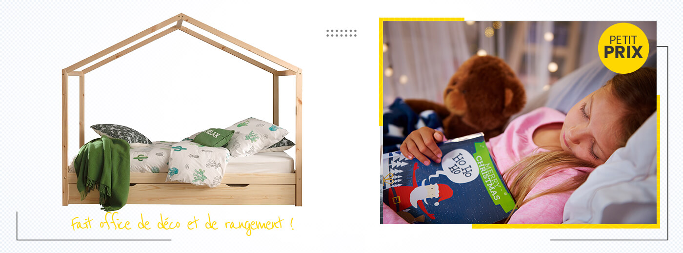 Collection de lit cabane avec rangement en bois pour enfant